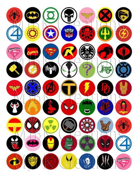 Superhero Logo 1" Bottle Cap Images - 8.5 x 11 Digital Collage Sheet - Instant Download ...