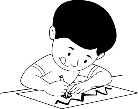 Children Black and White Outline Clipart - black-white-boy-drawing-clipart - Classroom Clipart