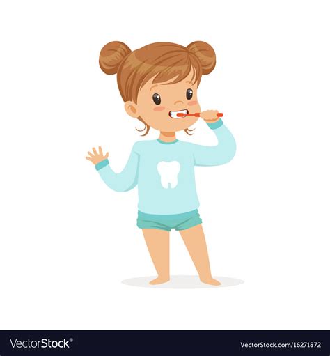 Adorable cartoon girl brushing her teeth kids Vector Image