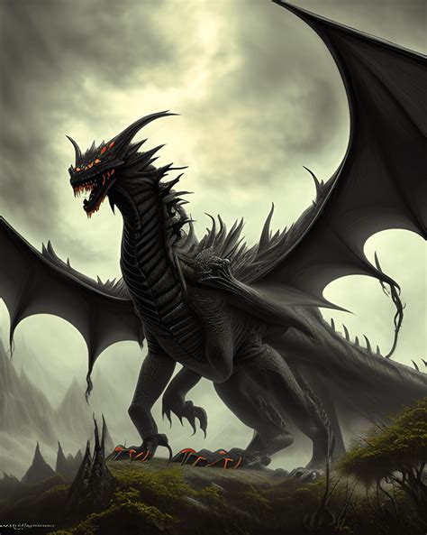 Dark Fantasy Art Photorealistic Black Dragon Character · Creative Fabrica