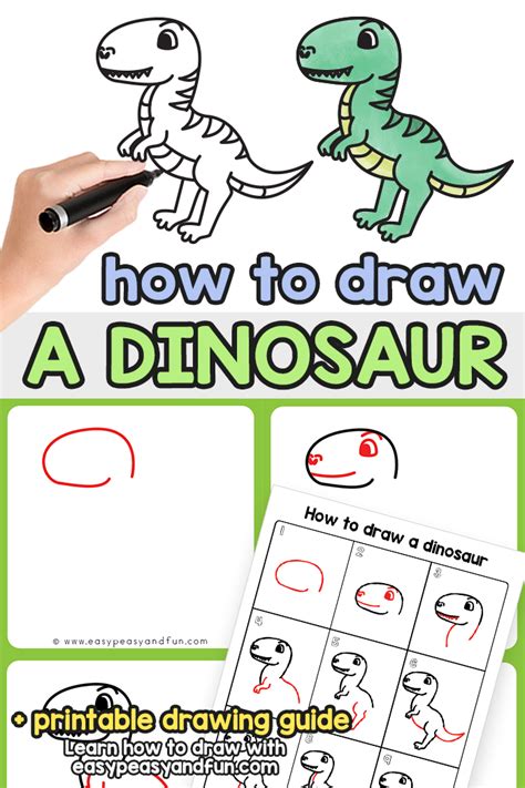 How to Draw a Dinosaur - Step by Step Drawing Tutorial - Easy Peasy and Fun