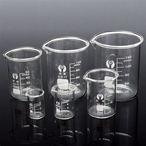 New 6Pcs 5/10/25/50/100/150mL Beaker Set Graduated Borosilicate Glass Beaker Volumetric ...