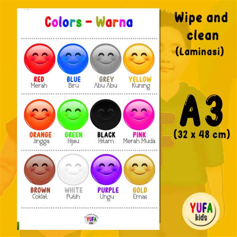 109 Poster belajar warna 2 bahasa - poster wipe n clean - poster edukasi anak - poster belajar ...