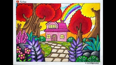 CARA MENGGAMBAR RUMAH MUSIM GUGUR DAN GRADASI WARNA OILPASTEL EP 376 - YouTube