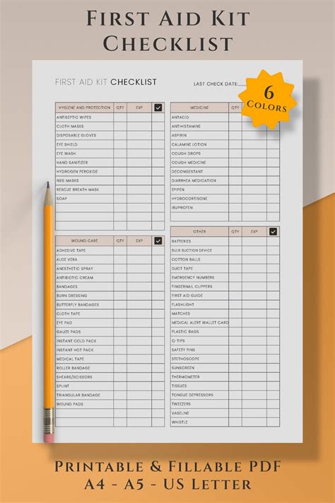 First Aid Kit Checklist Printable PDF Template, Emergency Checklist Disaster Preparation, First ...