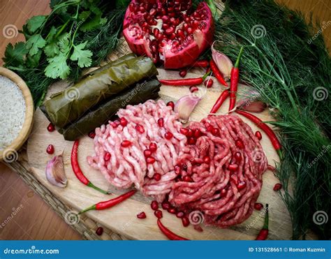 Ingredients for Cooking Dolma or Sarma. Fresh Meat, Vegetables and Spices Stock Image - Image of ...