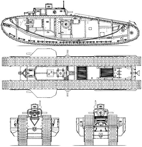 Tank Mark VIII Blueprint - Download free blueprint for 3D modeling