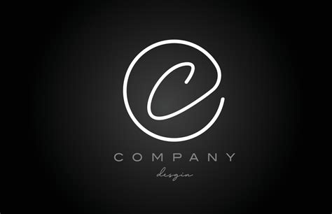 black and white C alphabet letter logo icon design. Handwritten creative template for company ...