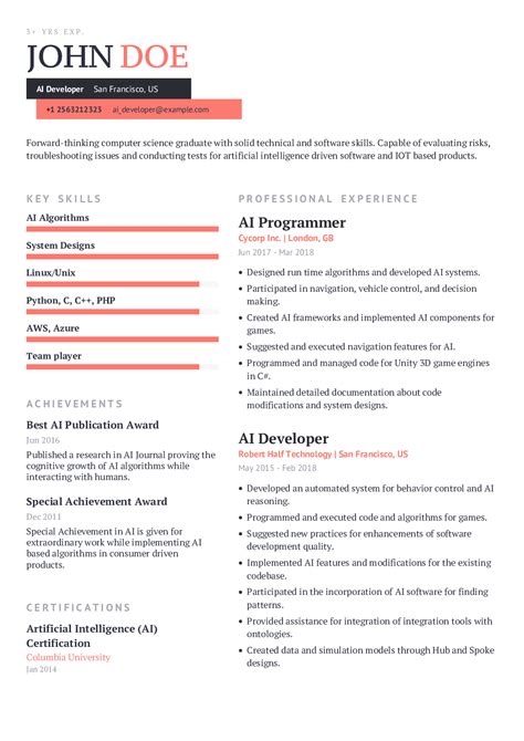 Artificial Intelligence Resume Examples 2020 | CraftmyCV