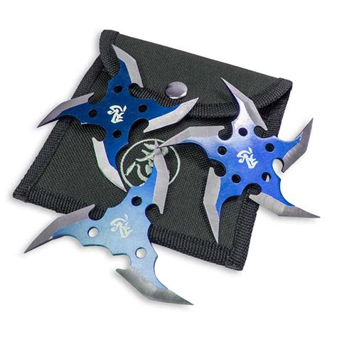 Futuristic Blue Shuriken Set - Ninja Star Variety Pack - Martial Arts Throwing Weapons ...