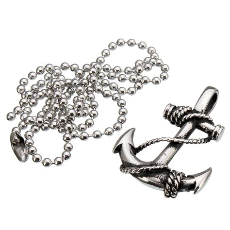 Vintage Stainless Steel Boat Anchor Pendant Men Silver Necklace Chain at Banggood sold out