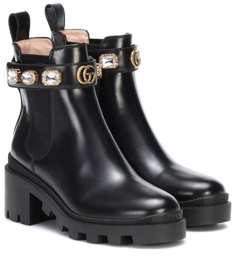 Gucci Embellished Leather Ankle Boots in Black - Lyst