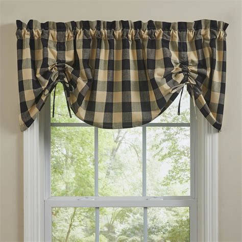 Wicklow Check Lined Farmhouse Gathered Valance - Black - Allysons Place