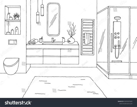 Bathroom Graphic Home Interior Black White Stock Vector (Royalty Free) 2029307645 | Shutterstock