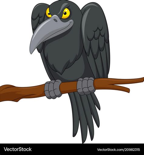 Cartoon crow on a tree branch Royalty Free Vector Image