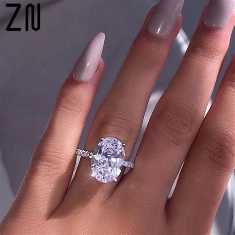 ZN 2019 Luxury Silver Color Exquisite Fashion Oval Crystal Rings For Women Wedding Engagement ...