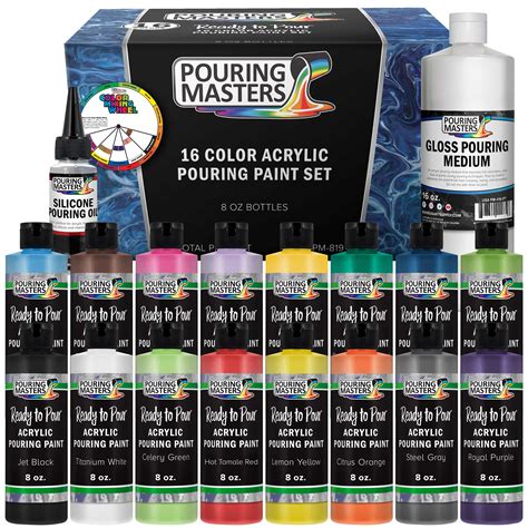 16-Color Ready to Pour Acrylic Pouring Paint Set, Silicone Oil & Gloss Medium 848849091144 | eBay