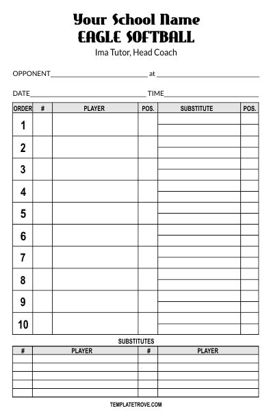 Lineup Card Templates