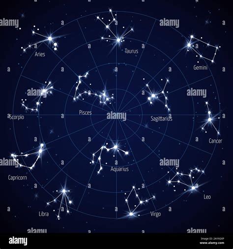 Vector sky star map with constellations stars. Set of constellation in space night illustration ...