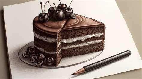 Drawing Of A Piece Of Chocolate Cake Background, Picture Of Cake Drawing, Dessert, Cake ...