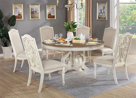 Arcadia Round Dining Room Set (Antique White) by Furniture of America | FurniturePick