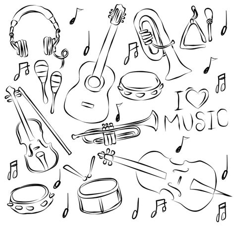 musical instrument sketch and drawing black and white 6006049 Vector Art at Vecteezy