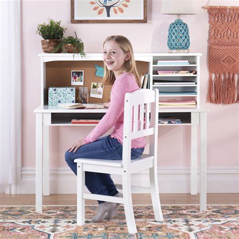 Buy Guidecraft Children’s Media Desk and Chair Set – White: Student's Study Computer Workstation ...