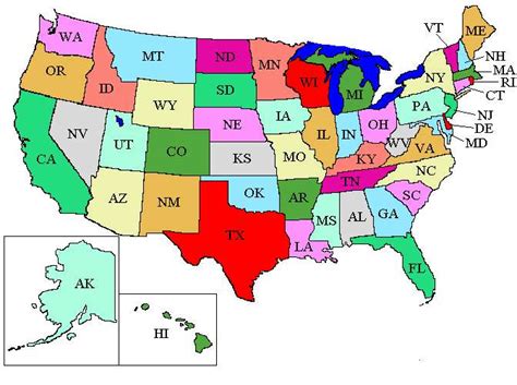 Map of the United States with color delineation of the States