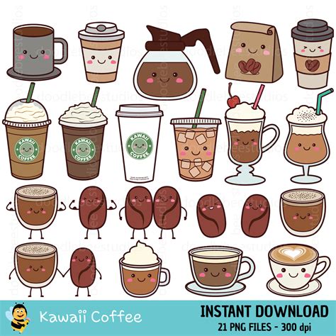 Kawaii Coffee Clipart Cute Coffee Clipart Cute Drinks - Etsy