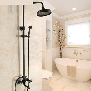 Black Oil Rubbed Bronze Cross Handle Exposed Shower Faucets System