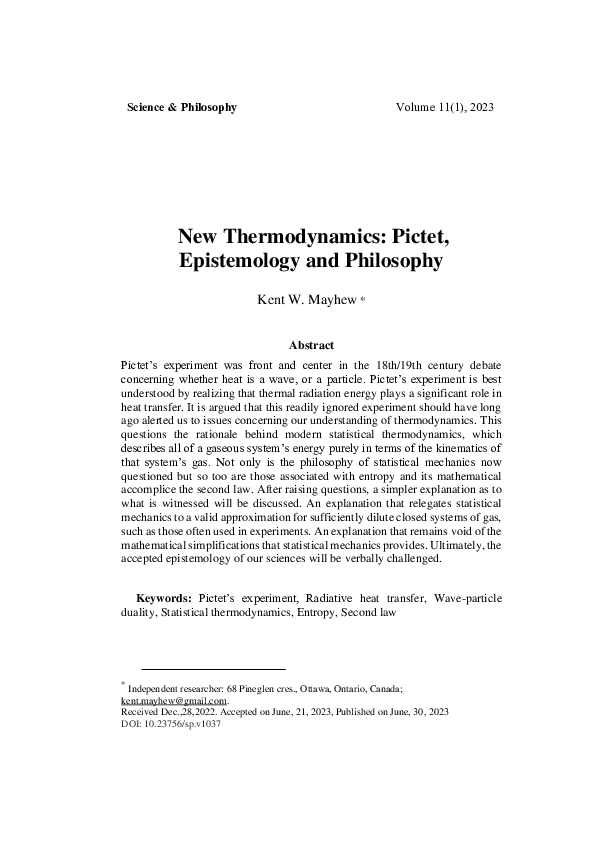 First page of “New Thermodynamics: Pictet, Epistemology and Philosophy”