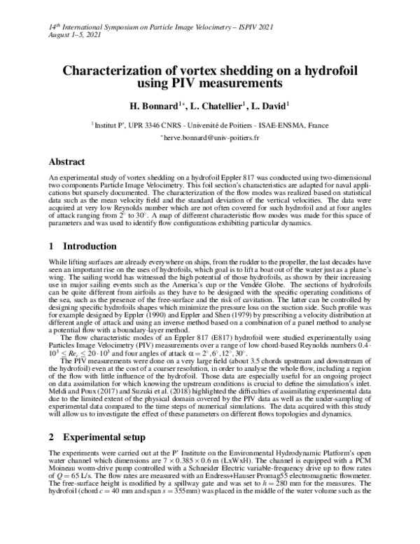 First page of “Characterisation of vortex shedding on a hydrofoil using PIV measurements”