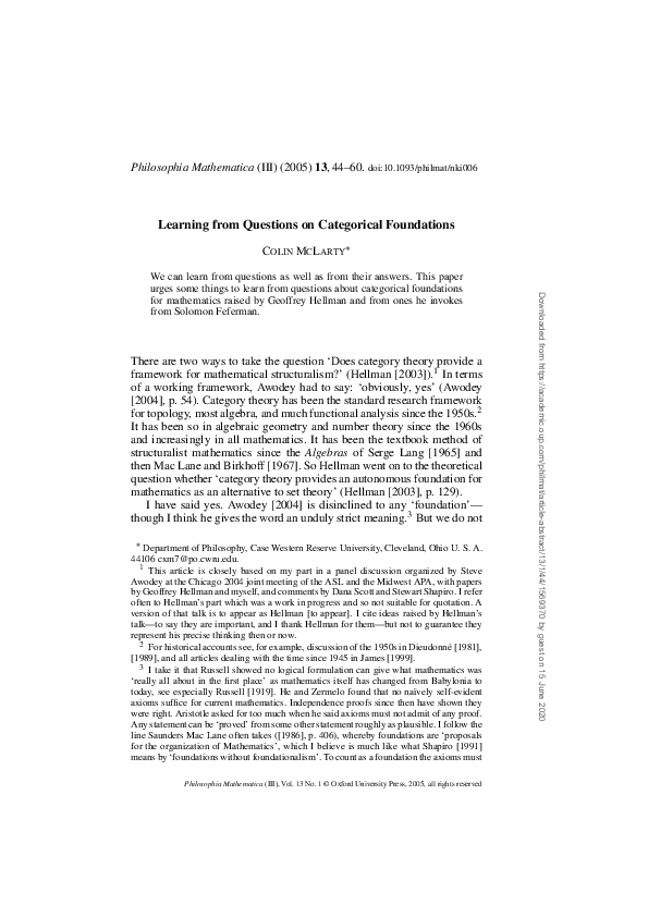 First page of “Learning from Questions on Categorical Foundations”