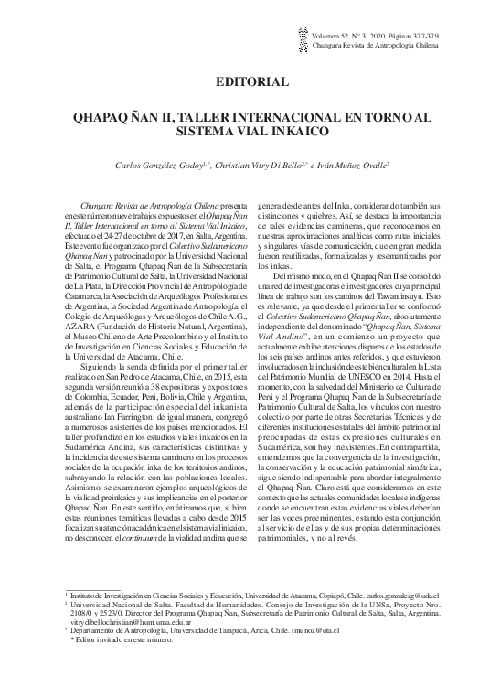 First page of “Qhapaq Ñan II, Taller Internacional en Torno Al Sistema Vial Inkaico”