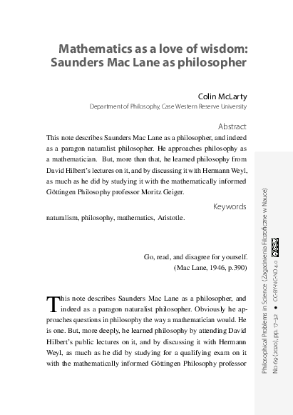 First page of “Mathematics as a love of wisdom: Saunders Mac Lane as philosopher”