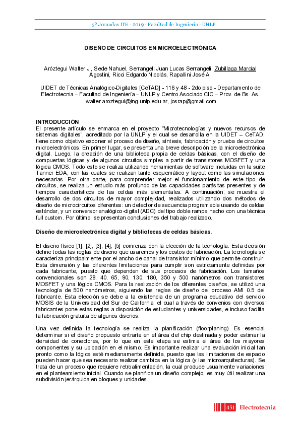 First page of “Diseño de circuitos en microelectrónica”