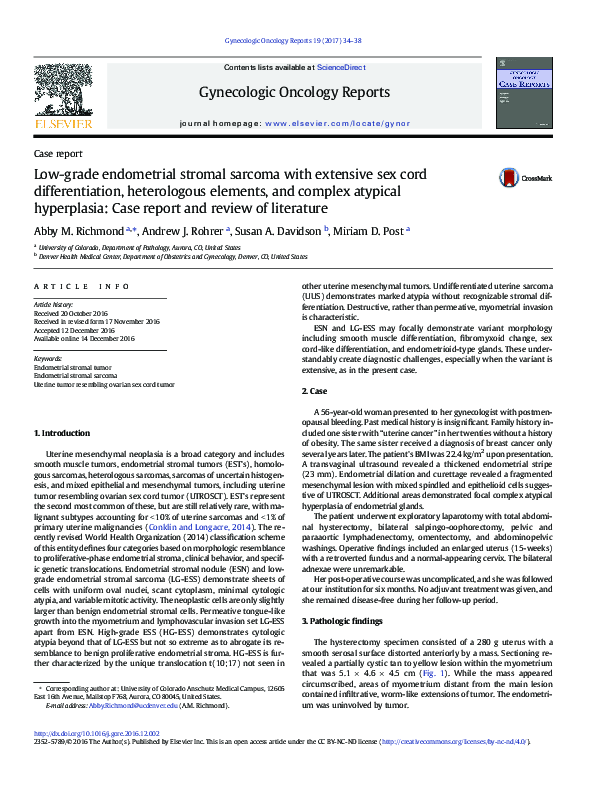 First page of “Low-grade endometrial stromal sarcoma with extensive glandular differentiation”