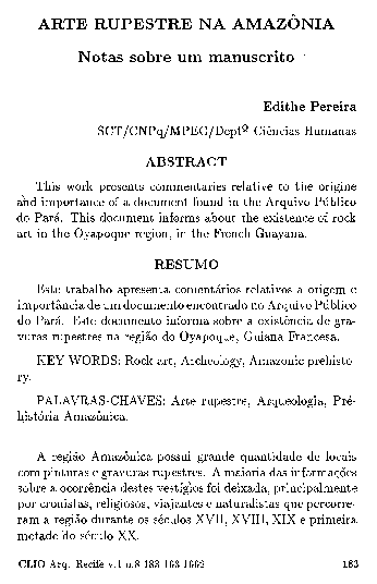 First page of “Arte rupestre na Amazônia-notas sobre um manuscrito”