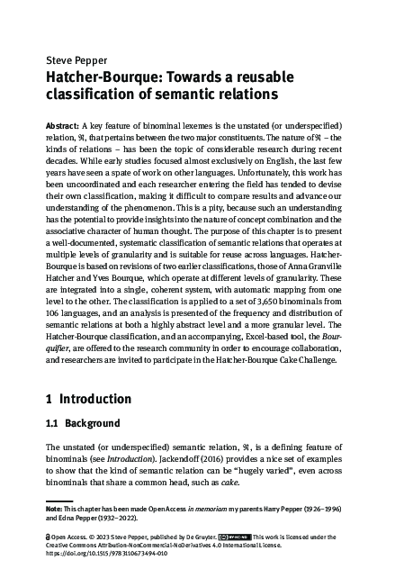 First page of “Hatcher-Bourque: Towards a reusable classification of semantic relations”