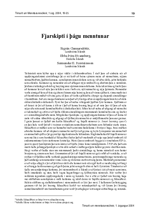 First page of “Fjarskipti í þágu menntunar”