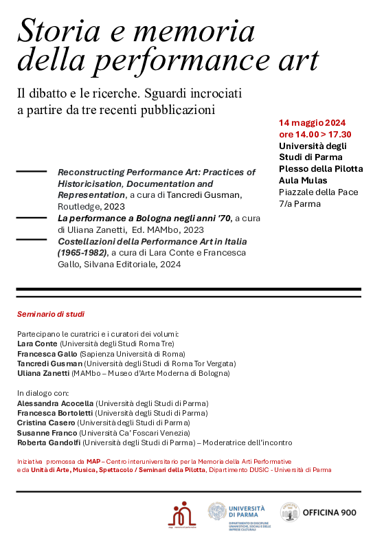 First page of “Storia e memoria della Performance Art, Università di Parma, 14 maggio 2024”