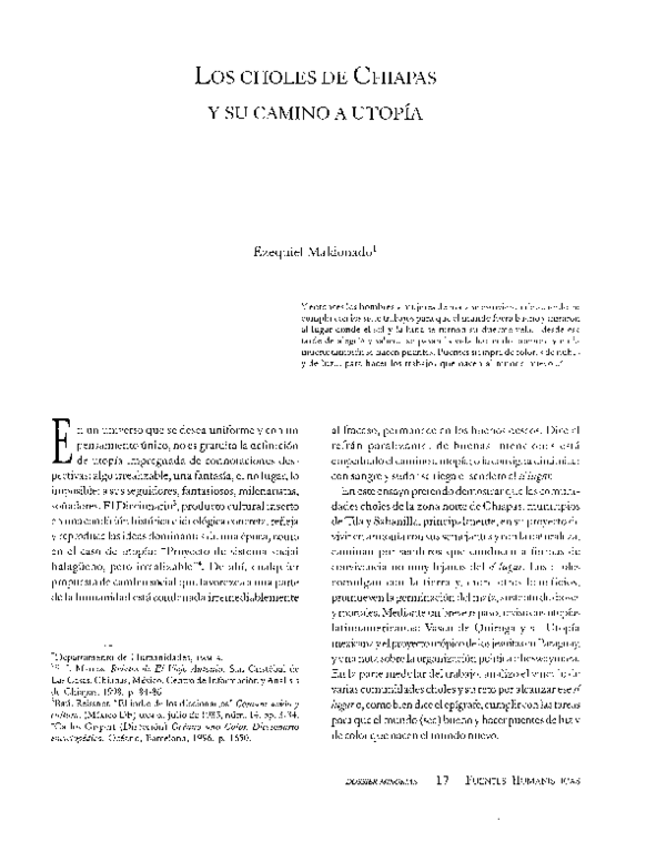 First page of “Los choles de Chiapas y su camino a utopía”