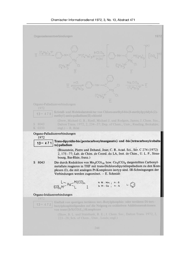 First page of “ChemInform Abstract: TRANS-DIPYRIDIN-BIS-(PENTACARBONYLMANGANATO)- UND -BIS-(TETRACARBONYLCOBALTATO)-PALLADIUM”