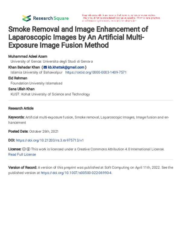 First page of “Smoke Removal and Image Enhancement of Laparoscopic Images by An Artificial Multi-Exposure Image Fusion Method”