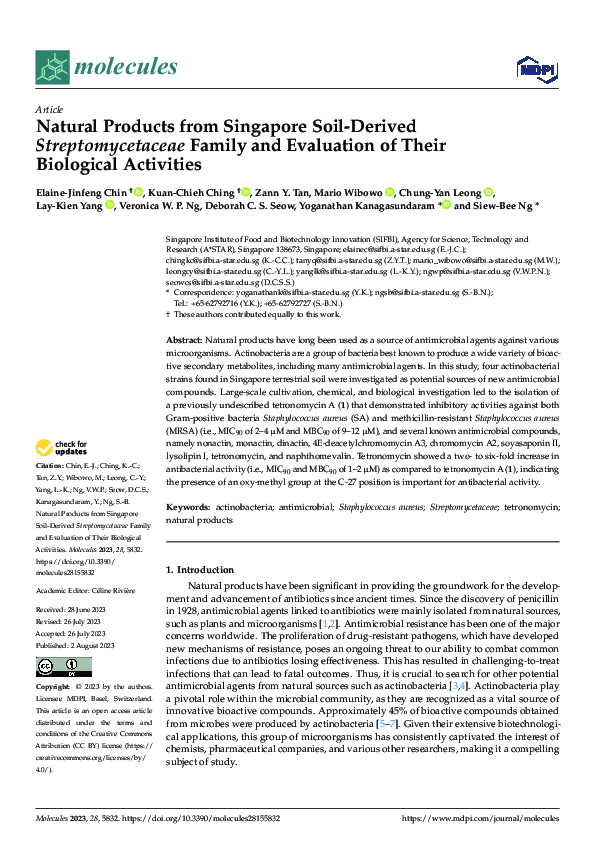 First page of “Natural Products from Singapore Soil-Derived Streptomycetaceae Family and Evaluation of Their Biological Activities”