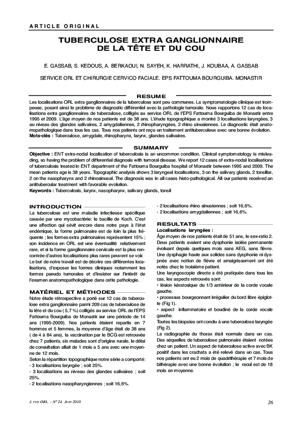 First page of “Tuberculose extra ganglionnaire de la t&#234te et du cou”