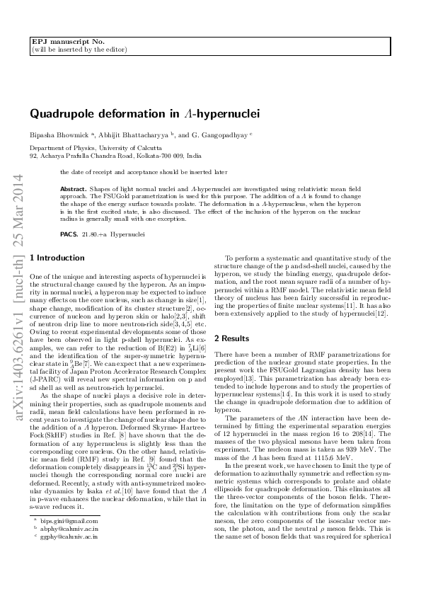 First page of “Quadrupole deformation in Λ-hypernuclei”