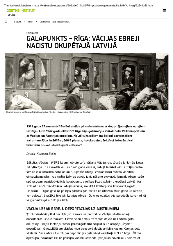 First page of “Galapunkts - Riga. Vacijas ebreji nacistu okupētaja Latvija”