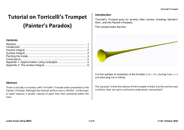 First page of “Tutorial on Torricelli's Trumpet (Painter's Paradox)”