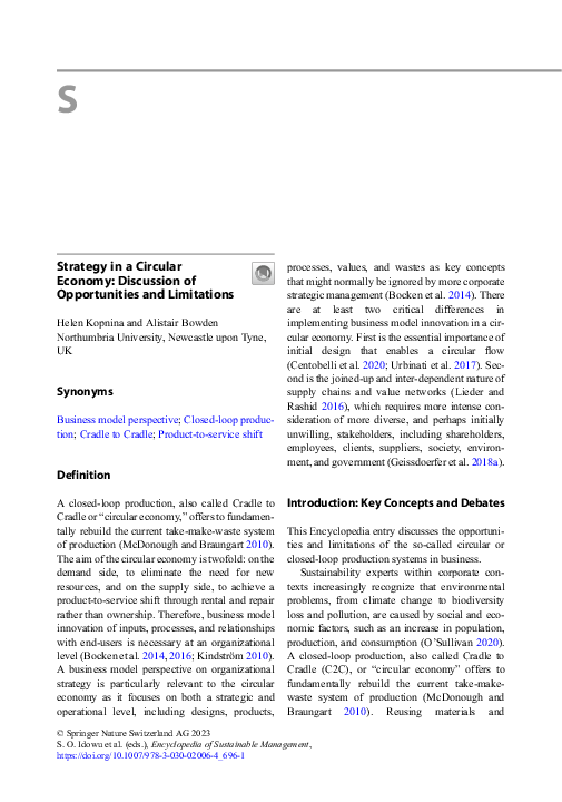 First page of “Strategy in a Circular Economy: Discussion of Opportunities and Limitations”